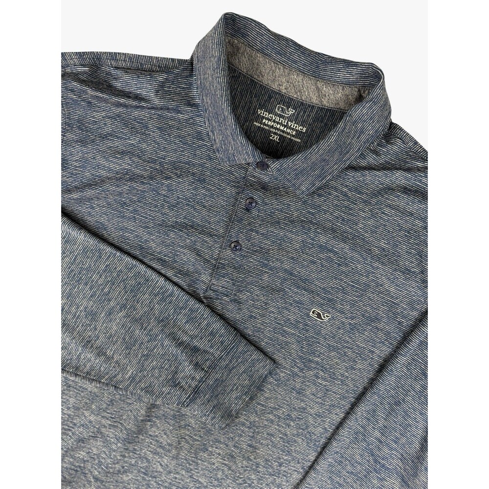 Vineyard Vines Performance Polo Shirt Men 2XL Blue Heather Long Sleeve